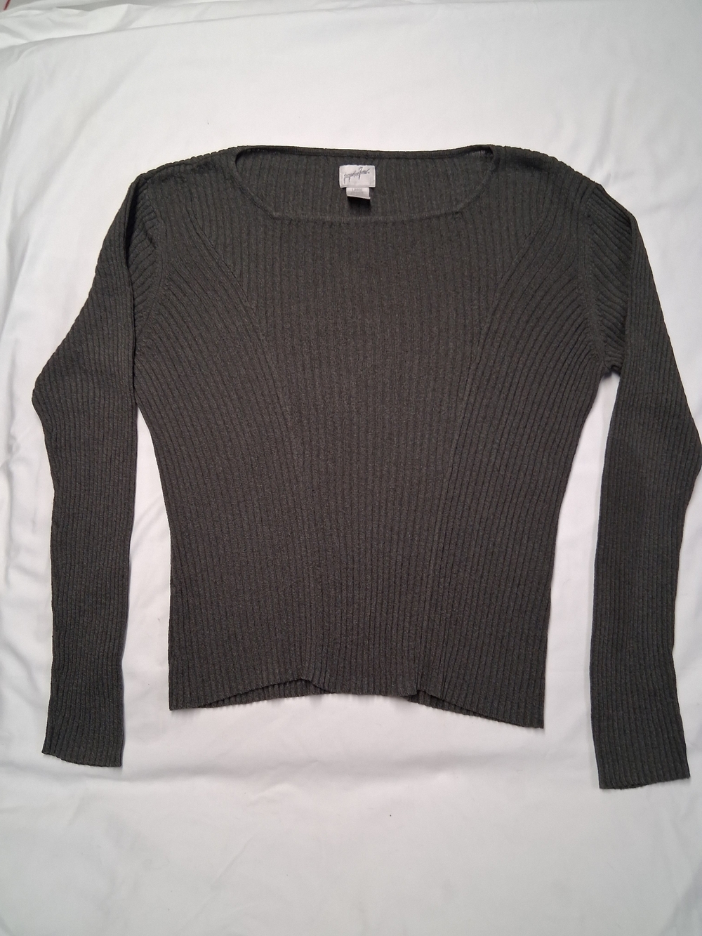 Vintage Y2K Jacqueline Ferrar Scoop-Neck Ribbed Sweater - Charcoal Gray